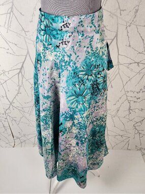 Iris Impressions Blue Floral Paisley Reversible Flutter Wrap Skirt